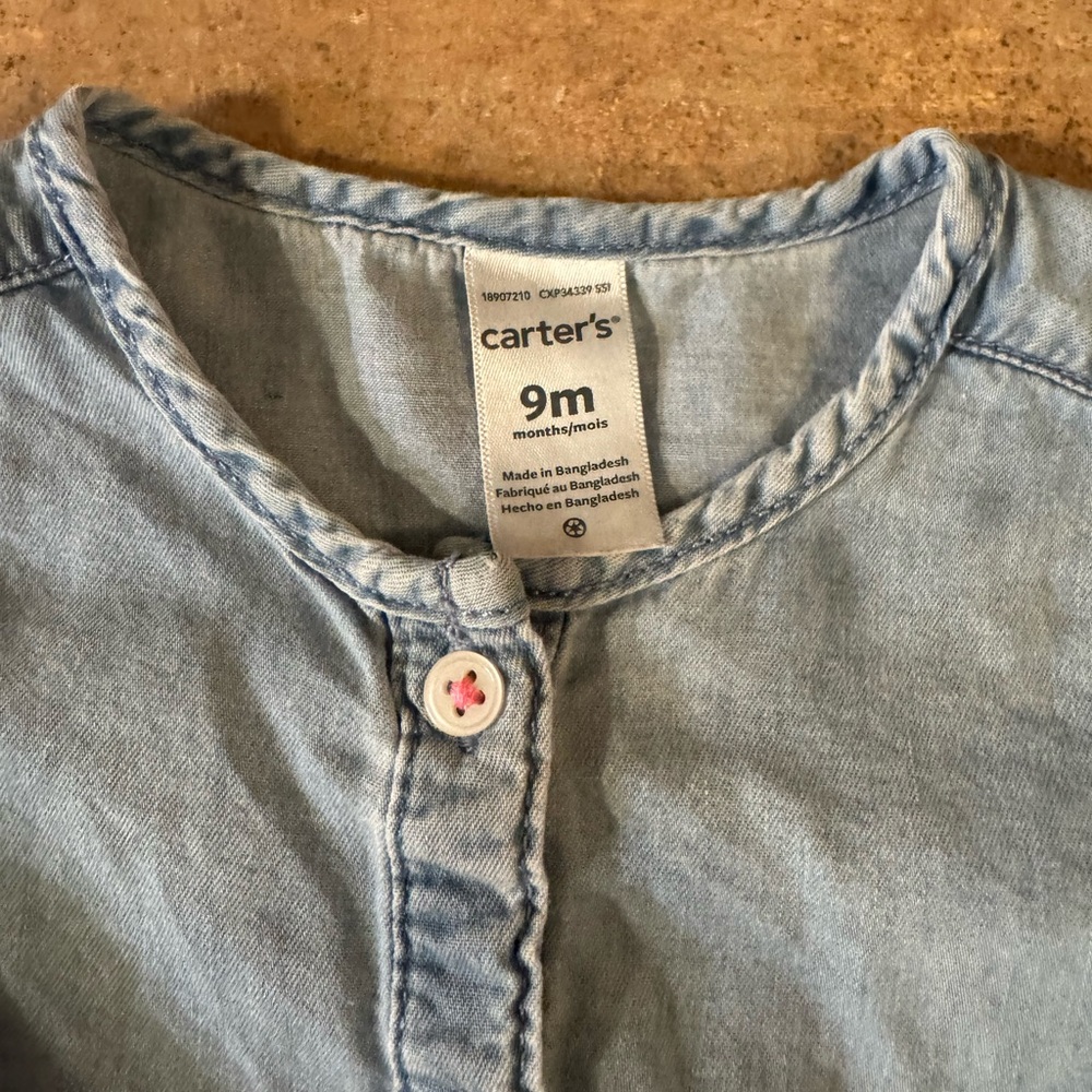 Carter's - Infant Blue Denim Dress with Brown Belt, Size 9M - Picture 5 of 6